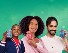 Adults and child holding Novomins gummies