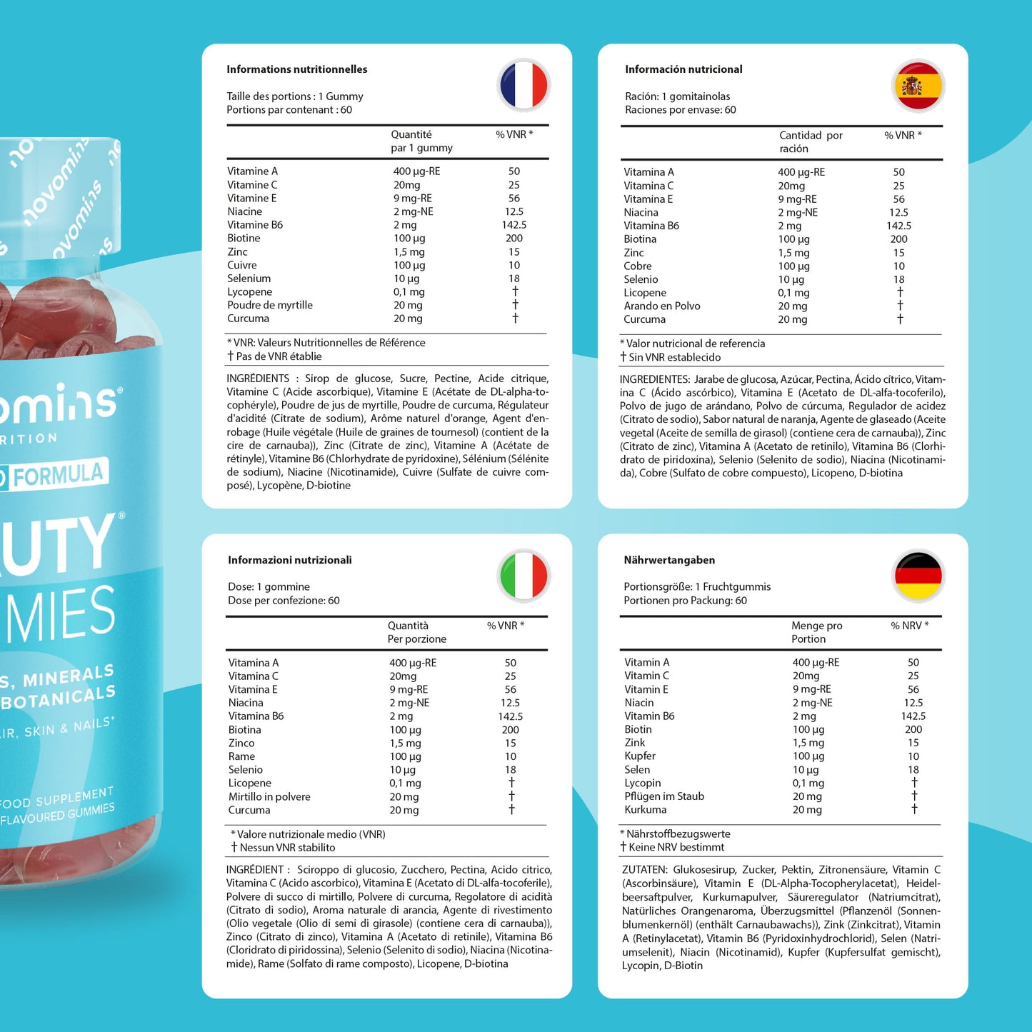 Novomins beauty gummies are gluten-free vegan cruelty-free and made with safe ingredients