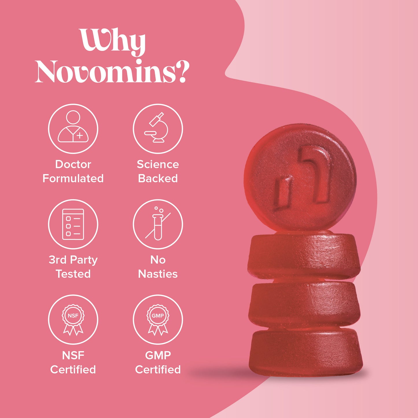 Novomins biotin gummies are gluten-free vegan cruelty-free and made with safe ingredients