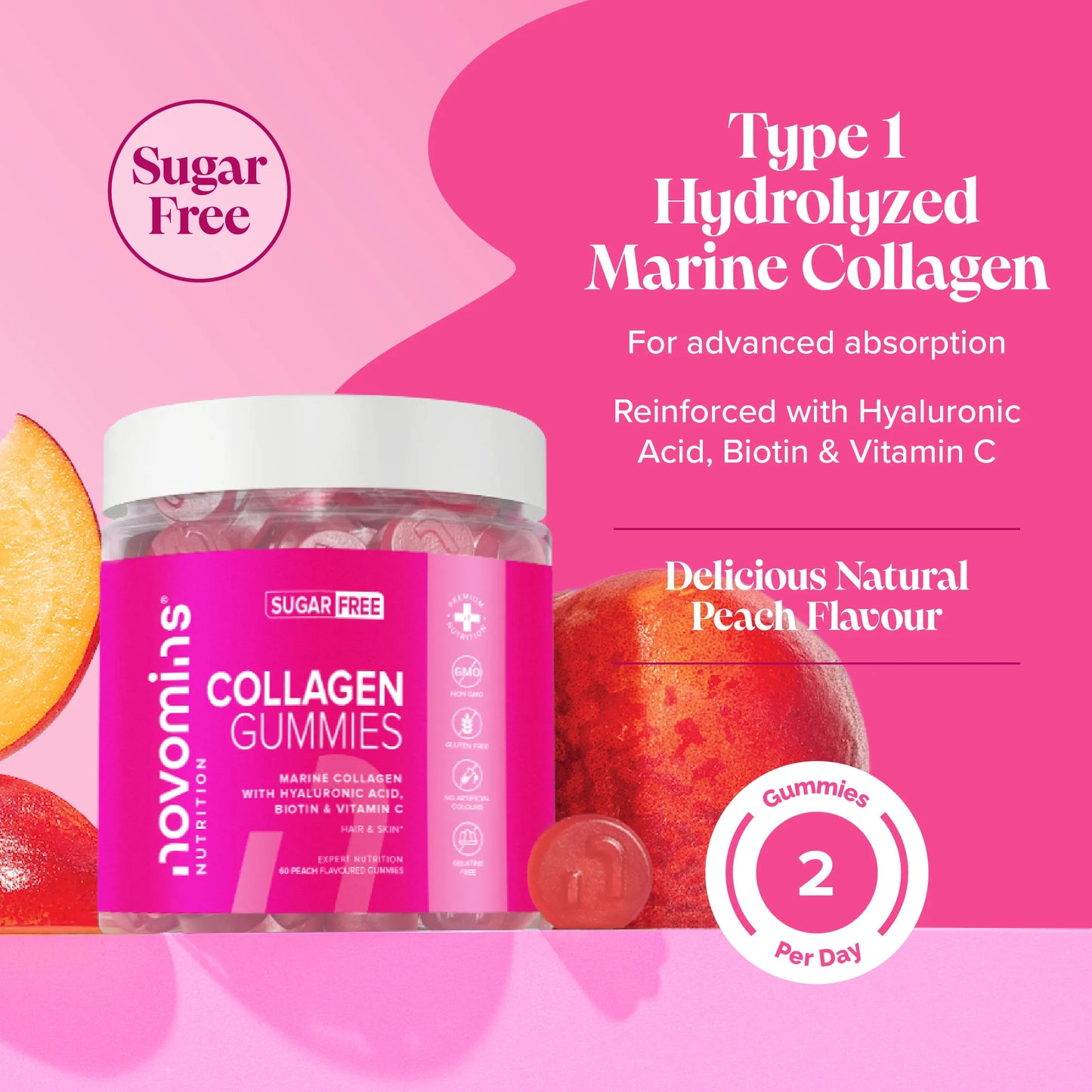 sugar free collagen gummies, chewable alternative to collagen powder with type 1 hydrolysed collagen