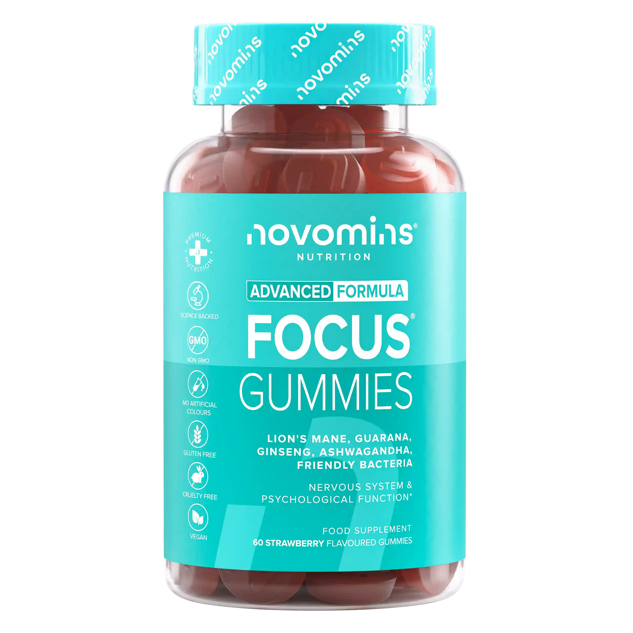 nootropic mushroom supplement for adults with lion's mane, guarana, ginseng, ashwagandha, and friendly bacteria