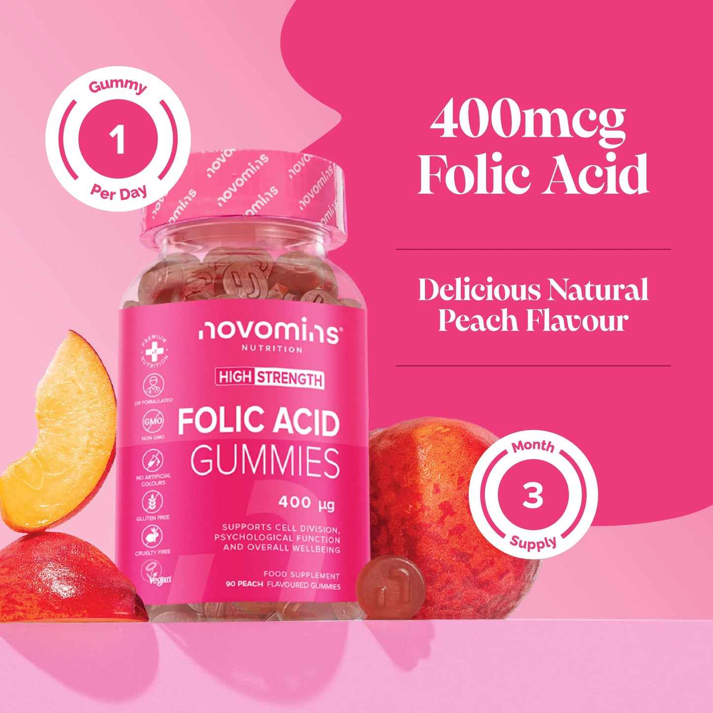 novomins gluten free prenatal vitamins for women with folic acid 400 mcg comes in natural peach flavour