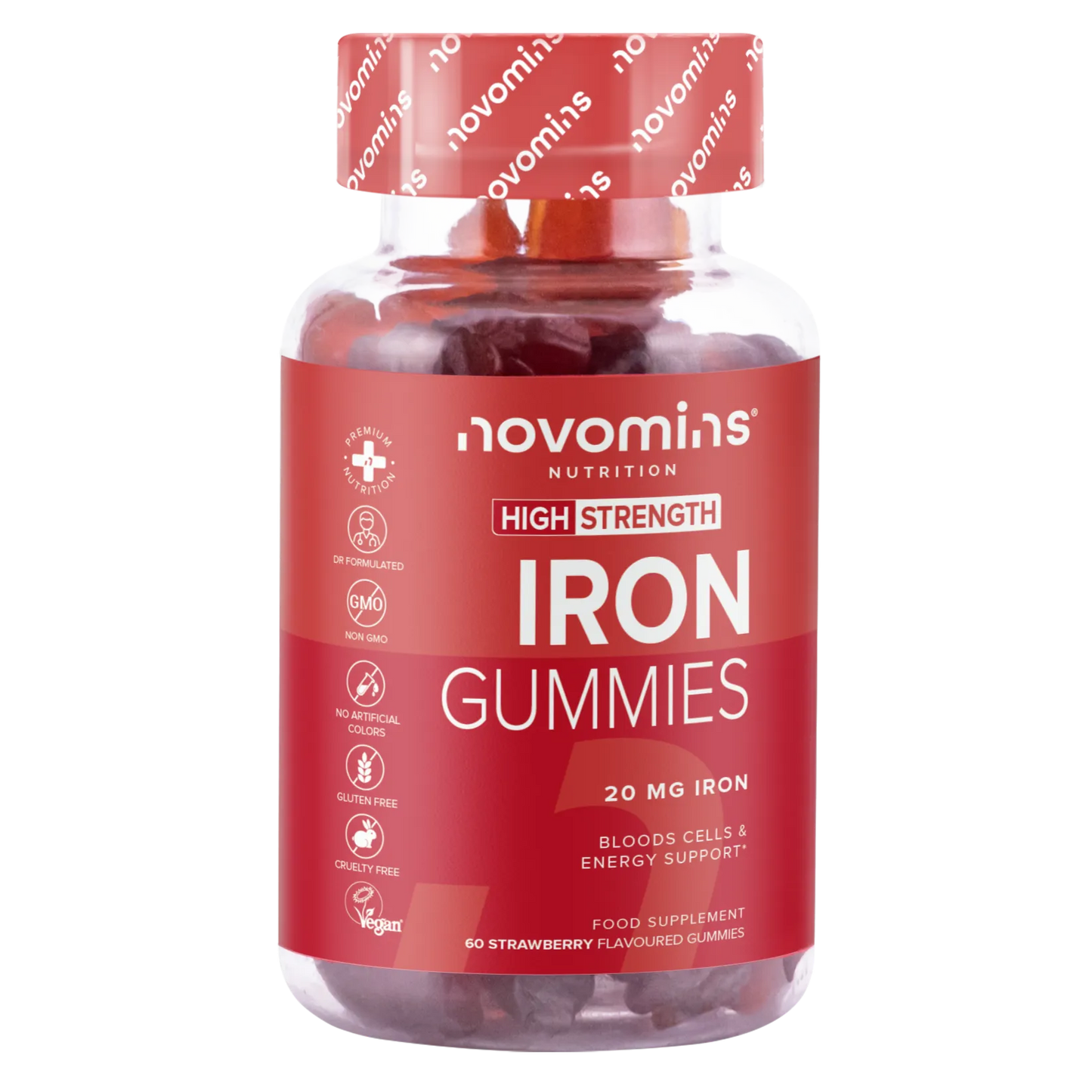 novomins iron supplements for women and men with 20 mg of iron per serving