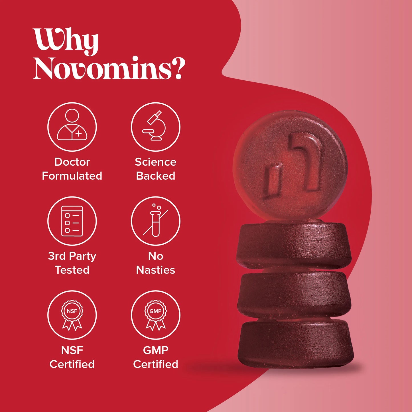 Novomins chewable iron tablets are vegan, gluten-free and made with safe ingredients