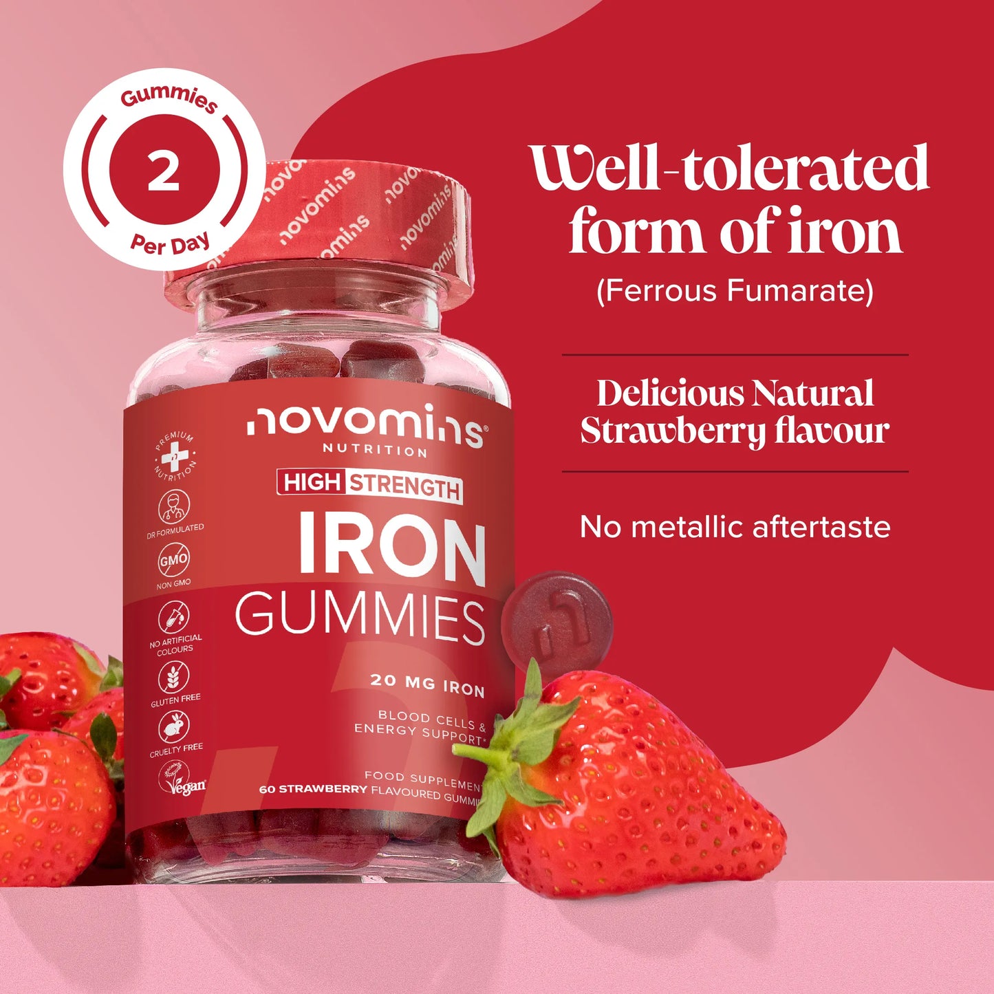 fer gummies contain ferrous fumarate that help combat fatigue, improve energy levels, and support overall vitality with no metallic aftertaste