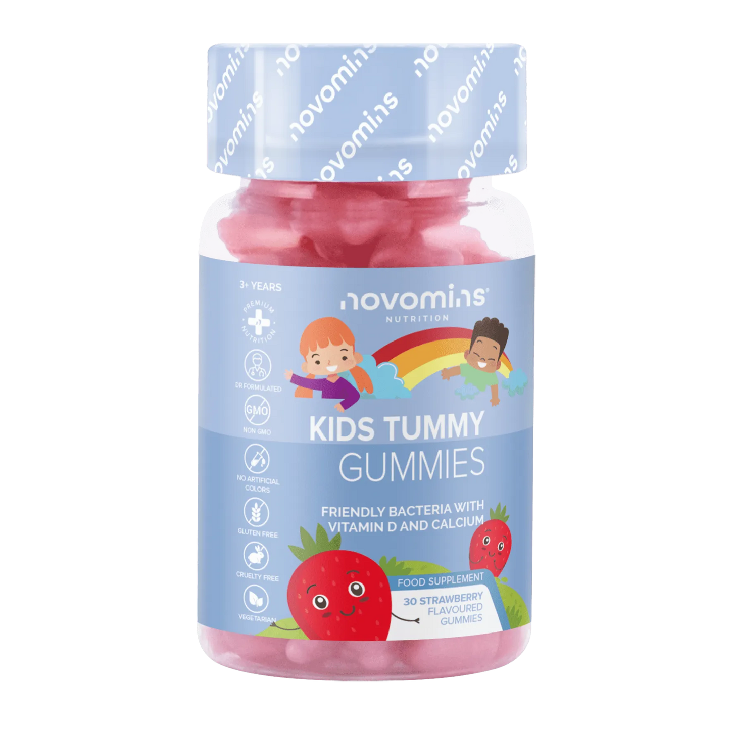 kids tummy gummies with firendly bacteria, vitamin d and calcium for children 3 years old