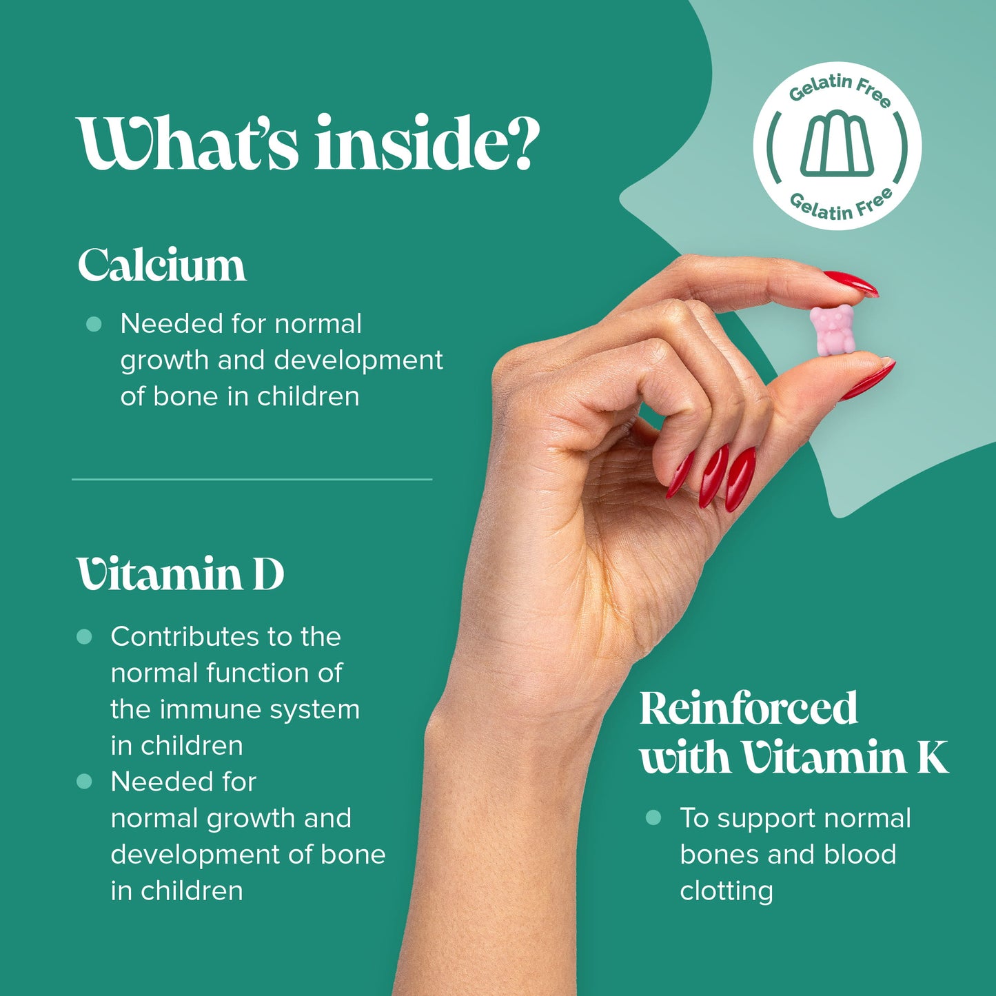 calcium and vitamin d tablets with vitamin k for healthy bones, teeth and muscles for children