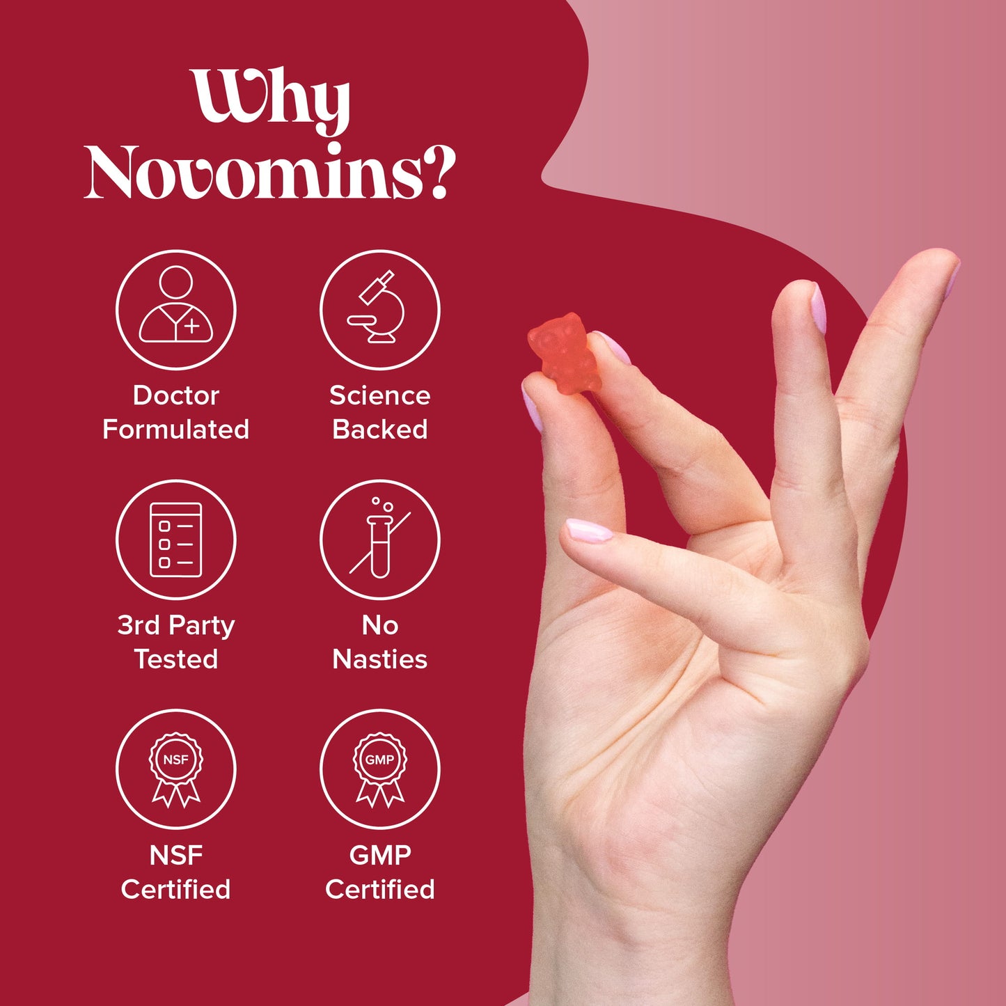 Novomins kids vitamins are doctor formulated, 3rd party tested, vegan, gluten free, cruelty-free and made with safe ingredients