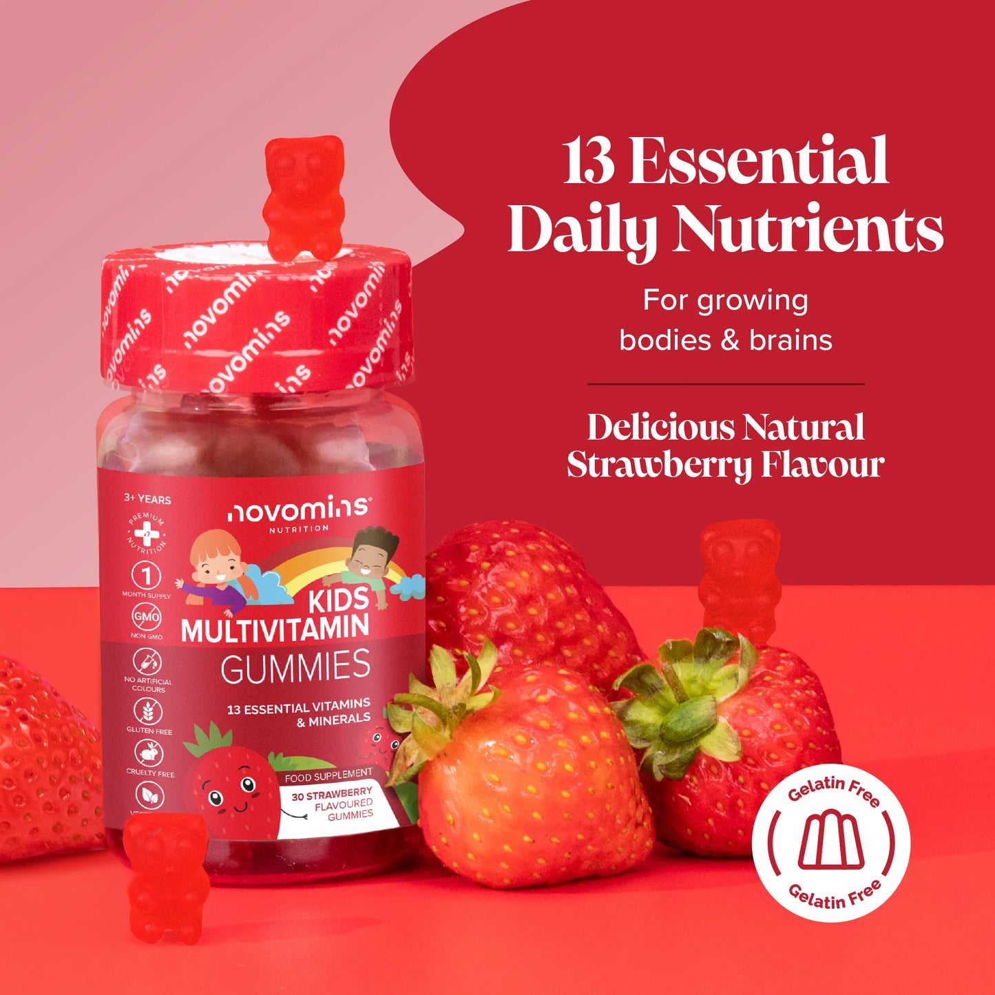 kids vitamins for growing bodies and brains with strawberry flavour for daily use