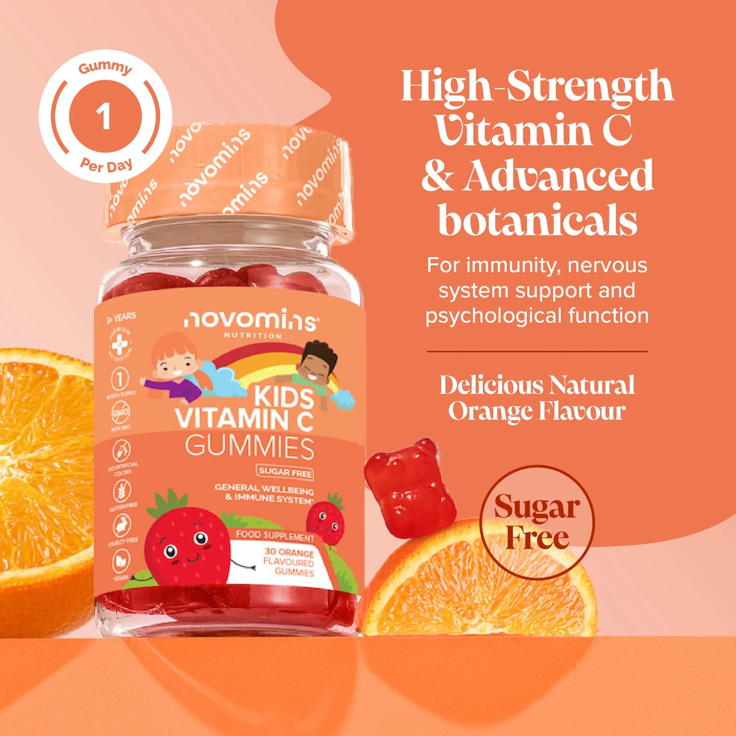 sugar free vitamin C gummies for immunity, nervous system support and psychological function 