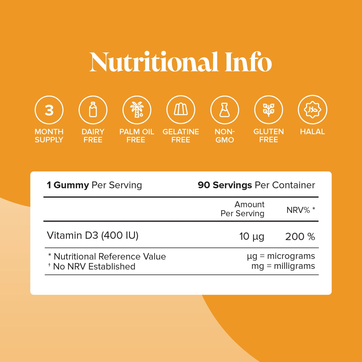 3-month supply of 400 IU vitamin D3 gummies for kids, with a daily dose of 10 mcg