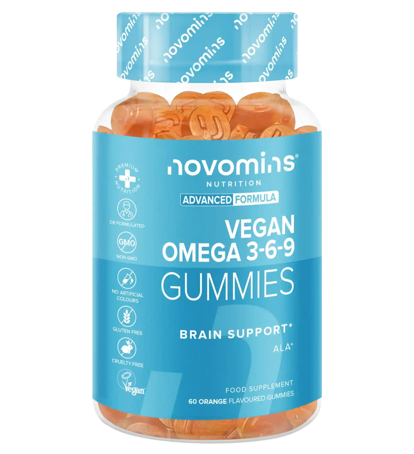 vegan omega gummies for brain support, eyes and heart health with DHA and ALA