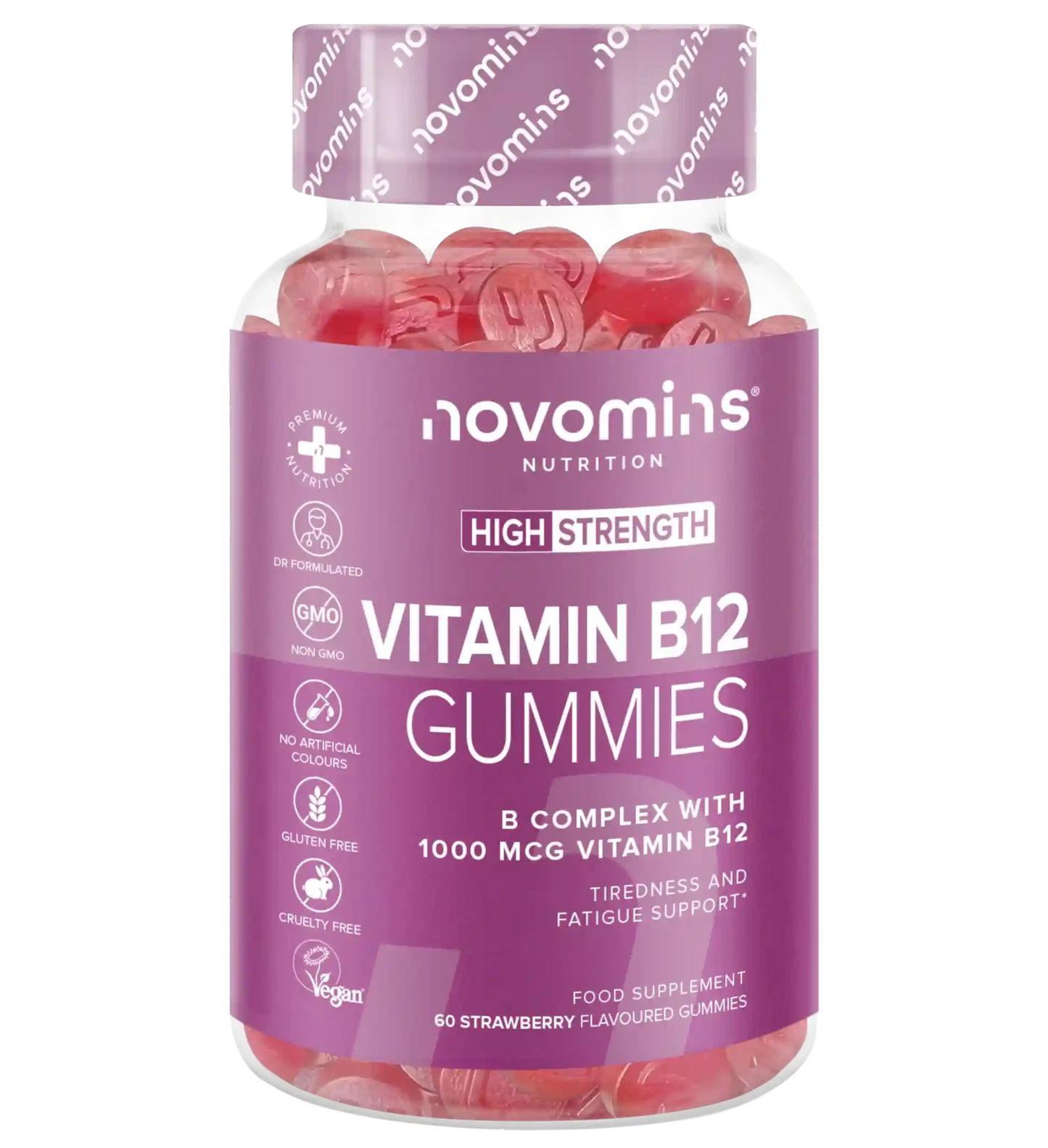 novomins vitamin b12 gummies with vitamin b complex and 1000mcg of vitamin b12 for tiredness and fatigue support