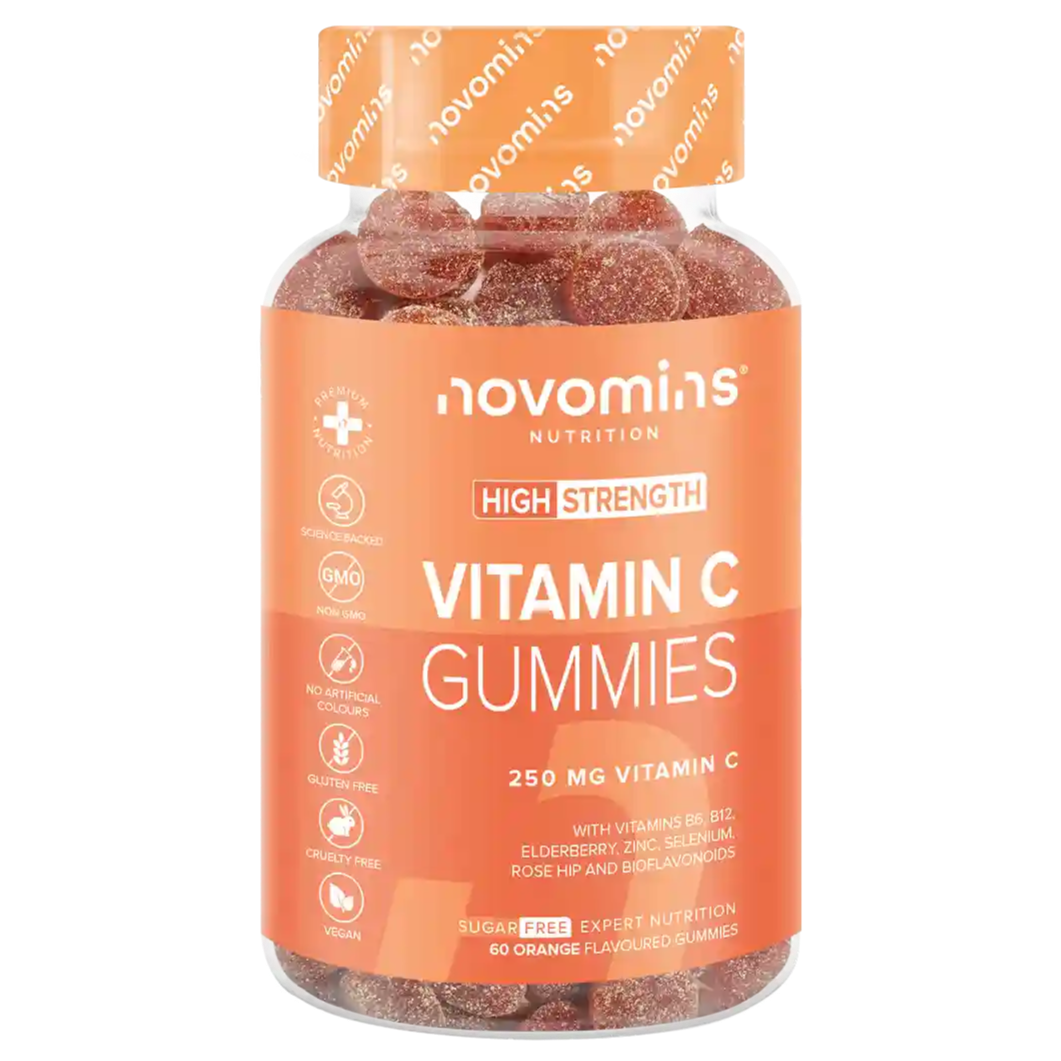 novomins sugar free vitamin c gummies with 250mg of vit c with bioflavonoids