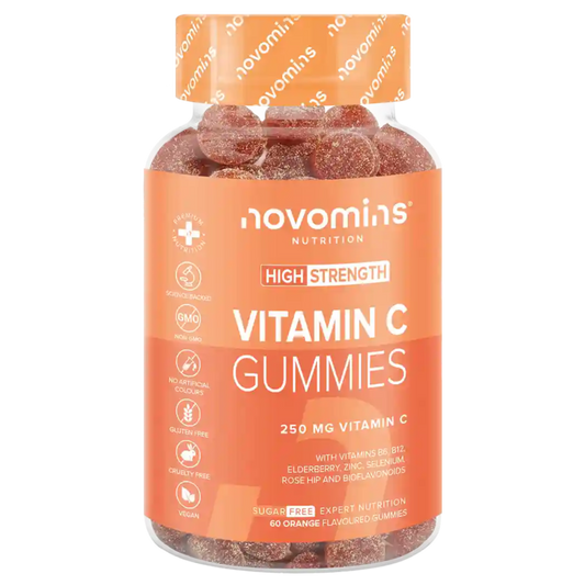 novomins sugar free vitamin c gummies with 250mg of vit c with bioflavonoids