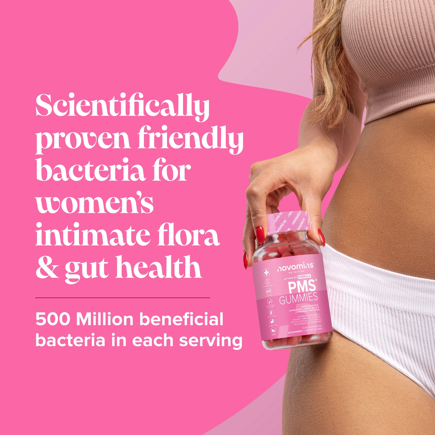 scientifically proven friendly bacteria for women's intimate flora and gut health with 500 million bacteria 