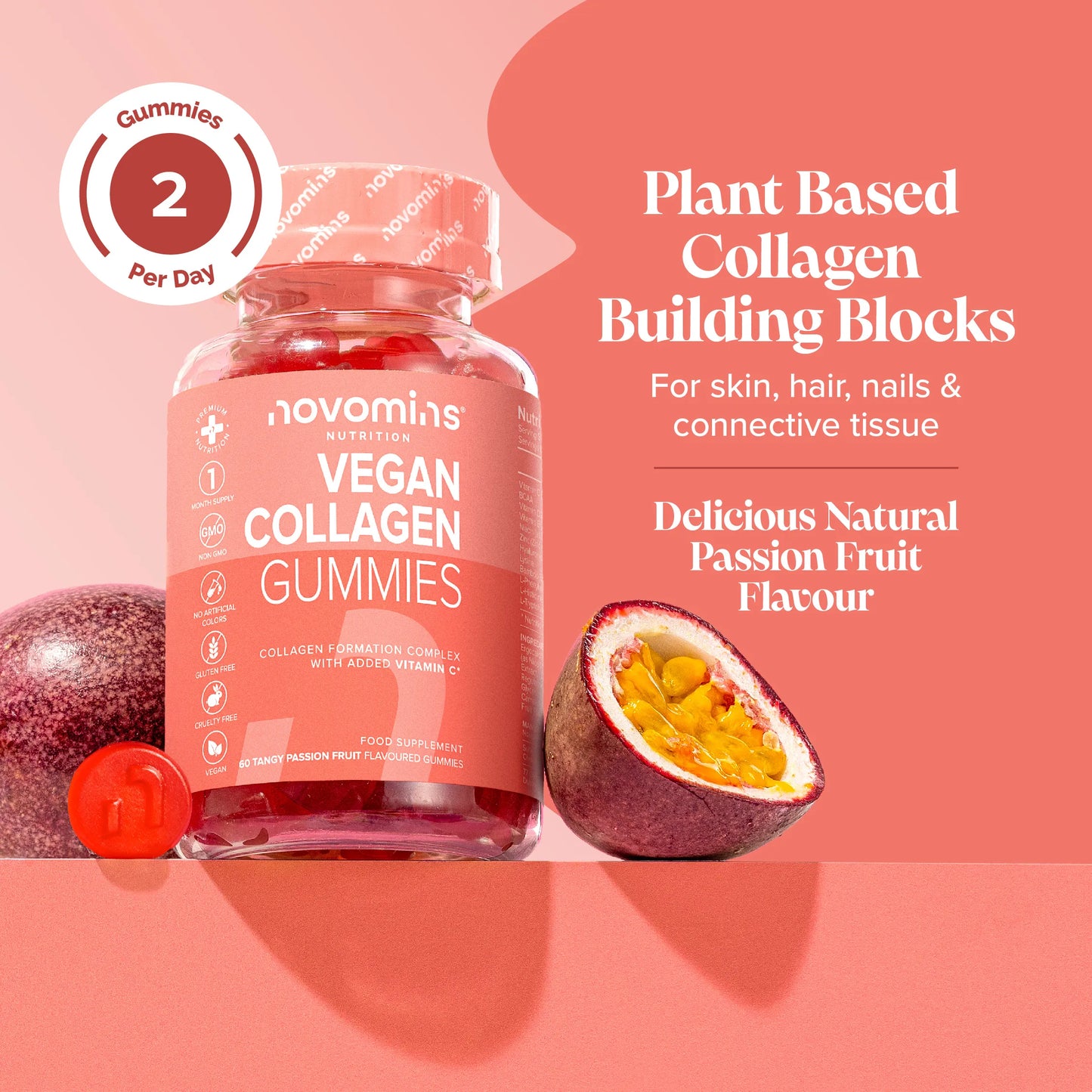 plant based collagen for skin hair nails joints and connective tissue in delicious passion fruit flavour