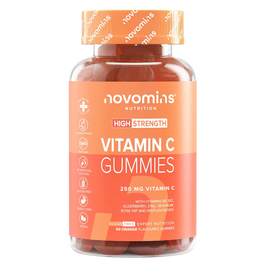 novomins sugar free vitamin c gummies with 250mg of vit c with bioflavonoids