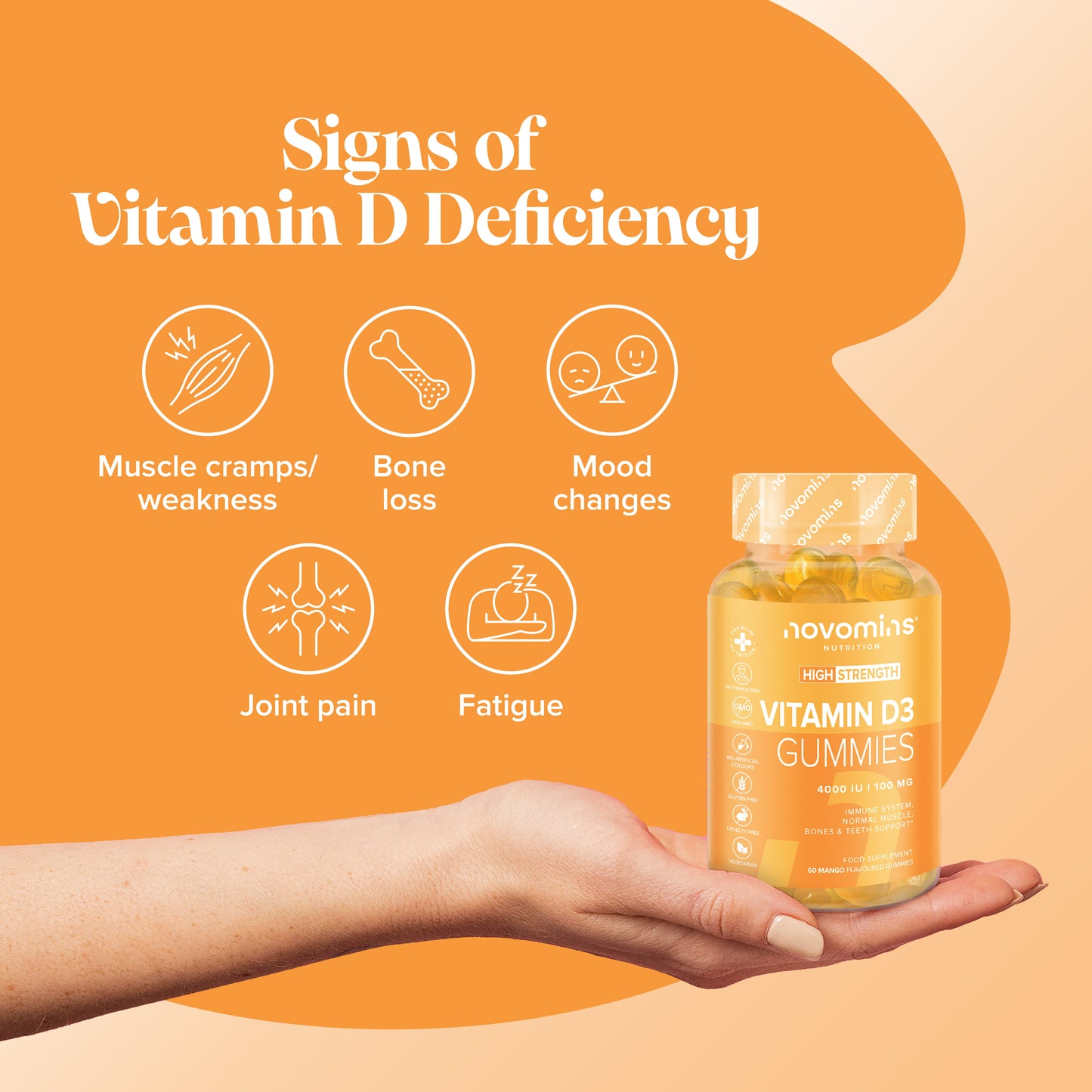 signs of vitamin D deficiency are muscle cramps, bone loss, mood changes, joint pain, fatigue and tiredness